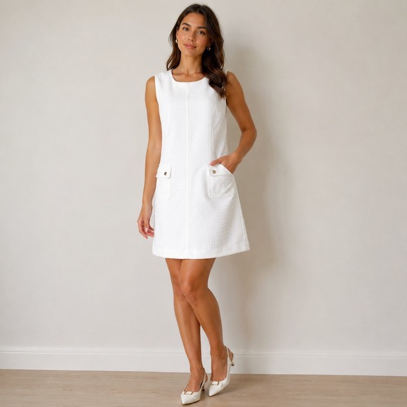 Tommy Hilfiger Dresses & Skirts - Tommy Hilfiger Shift Dress 8‎ White Textured Pique Pocket Sleeveless Mod Preppy